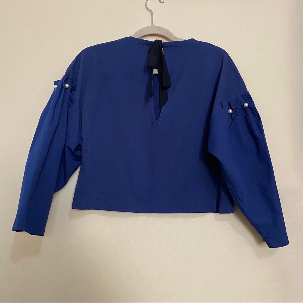 Zara Navy Blue Cropped Sweater Blouse - Picture 3 of 4